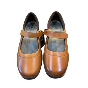NEW $150 ANODYNE NO. 19 MARY‎ JANE COGNAC BROWN LEATHER VELCOR SHOES SZ 8.5 XW